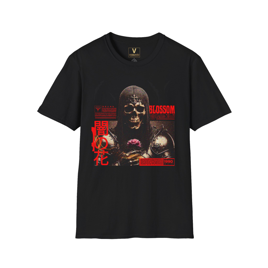 Skull & Rose Graphic T-Shirt — Gothic Japanese Kanji Horror Design