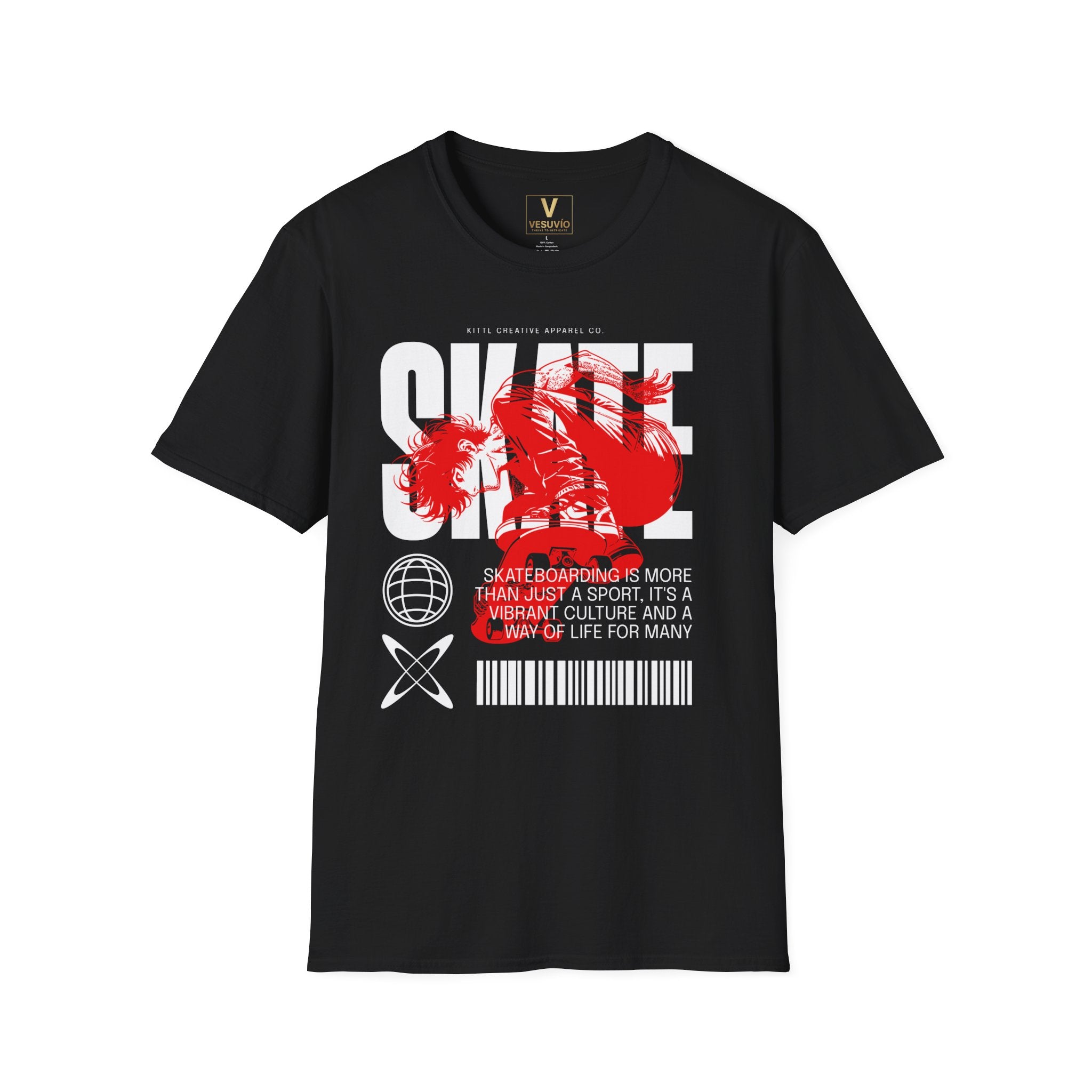 Skate Graphic T-Shirt — Red Skateboarder Silhouette with 'SKATE' Typography