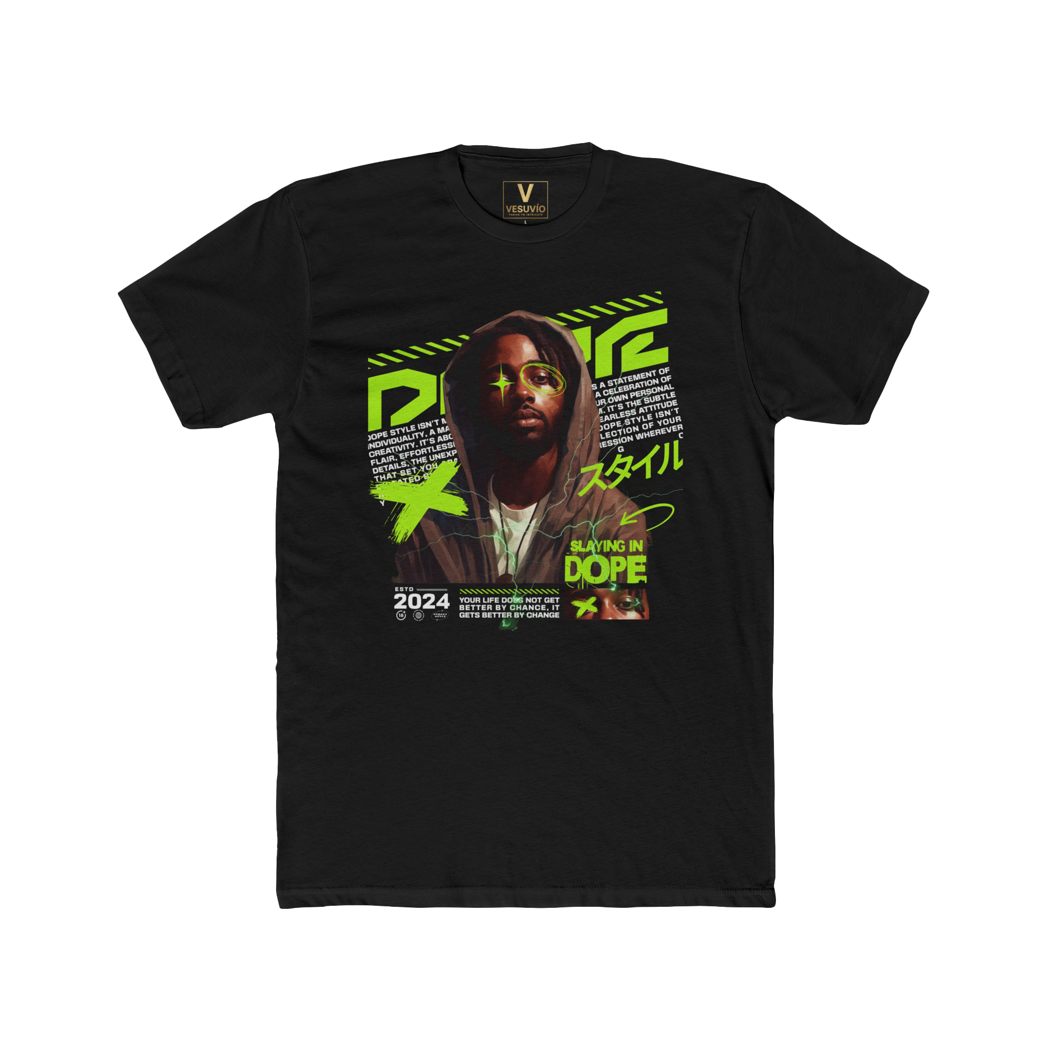 Dope Retro Portrait Tee – Neon Japanese Streetwear Graphic T-Shirt