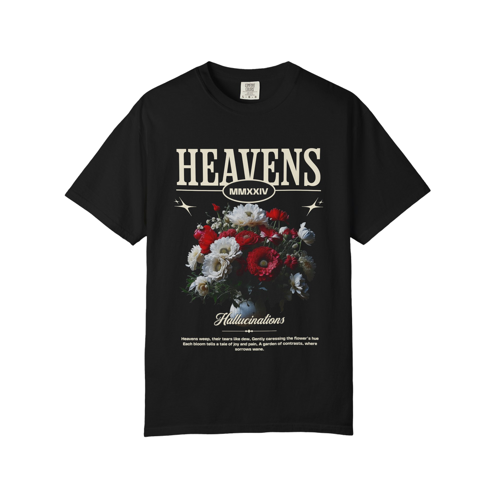 Heavens Floral Bouquet T-shirt | Vintage Roman Numerals, Dark Floral Graphic