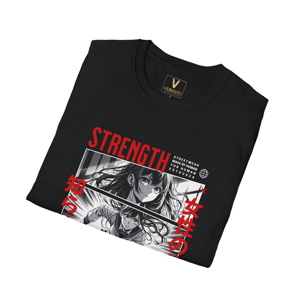 Anime Strength Graphic T-Shirt — Manga Panel Design with Japanese Text