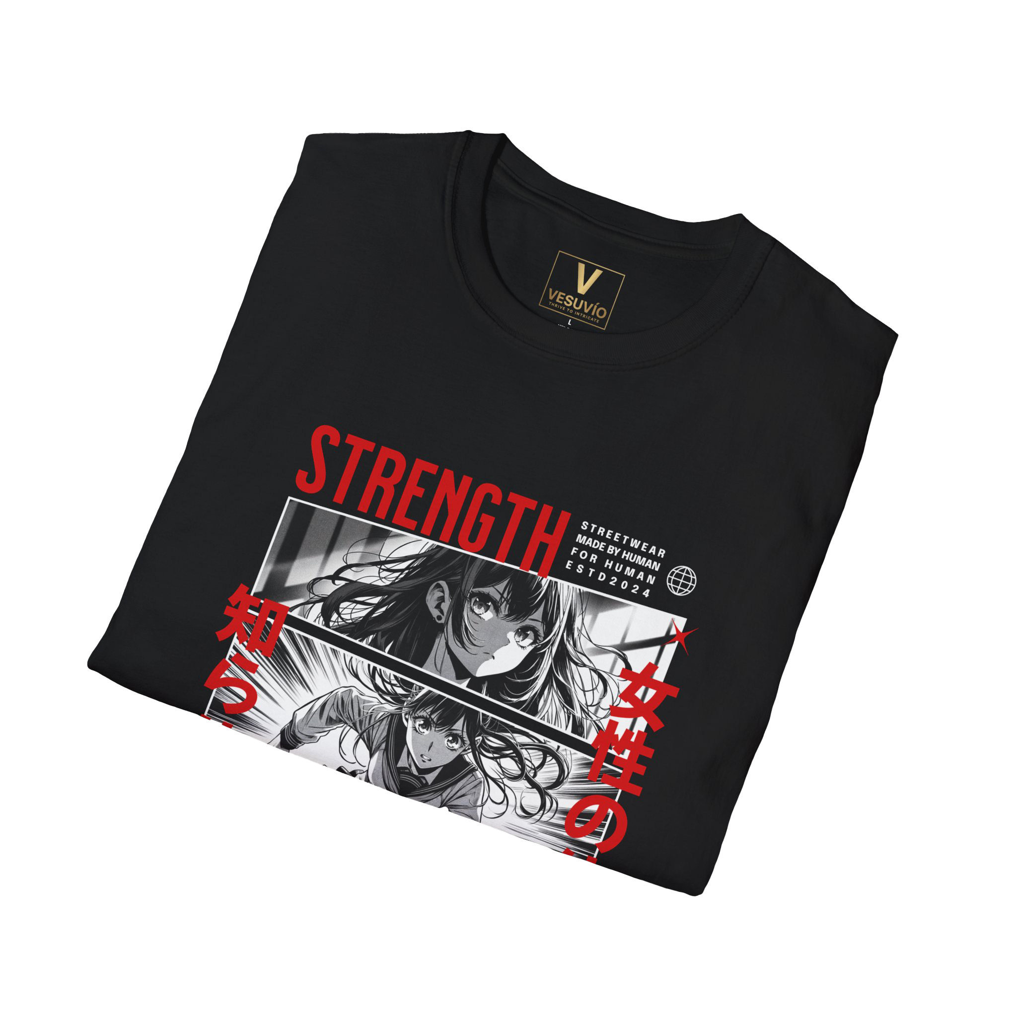 Anime Strength Graphic T-Shirt — Manga Panel Design with Japanese Text