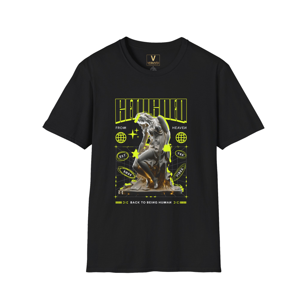 Retro Futuristic Statue Graphic T-Shirt — "Back to Being Human" Streetwear
