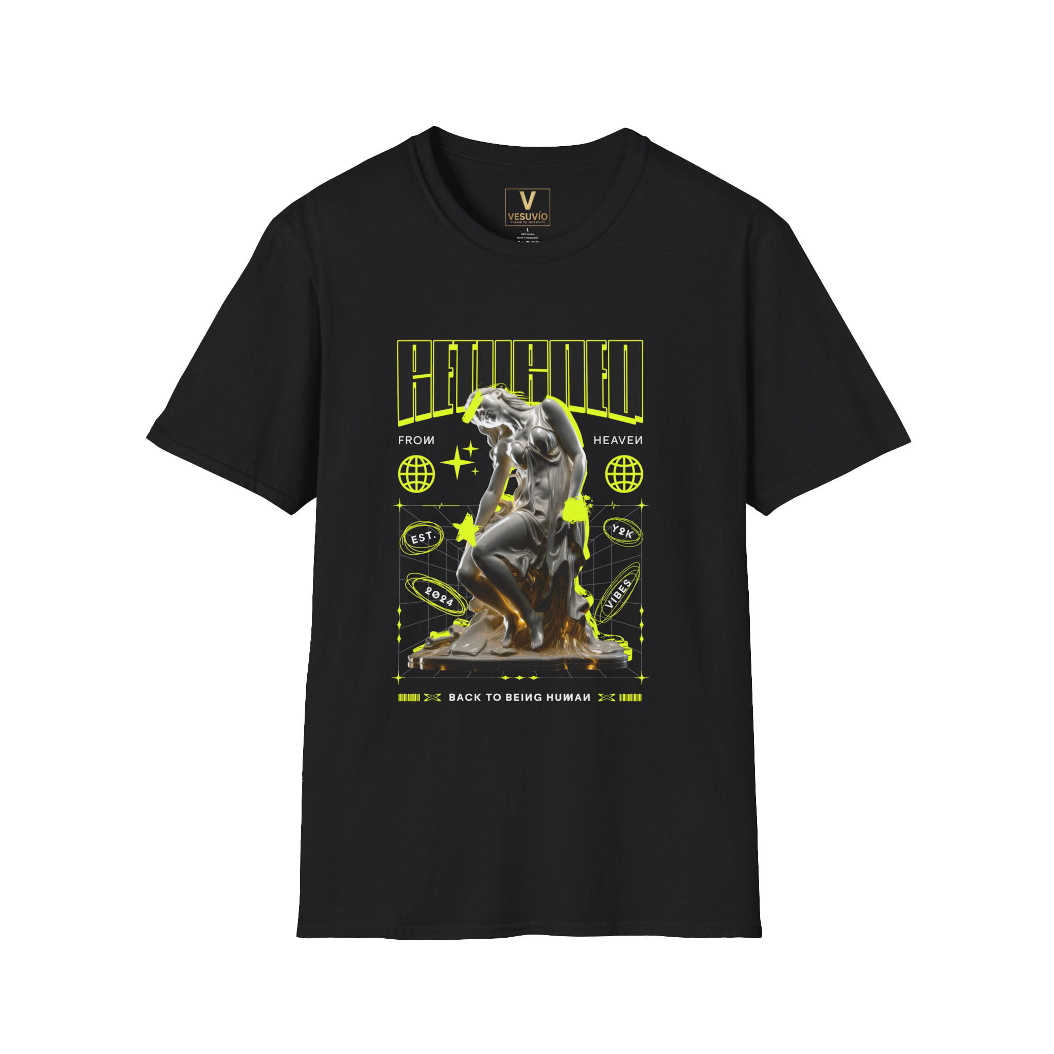 Retro Futuristic Statue Graphic T-Shirt — "Back to Being Human" Streetwear
