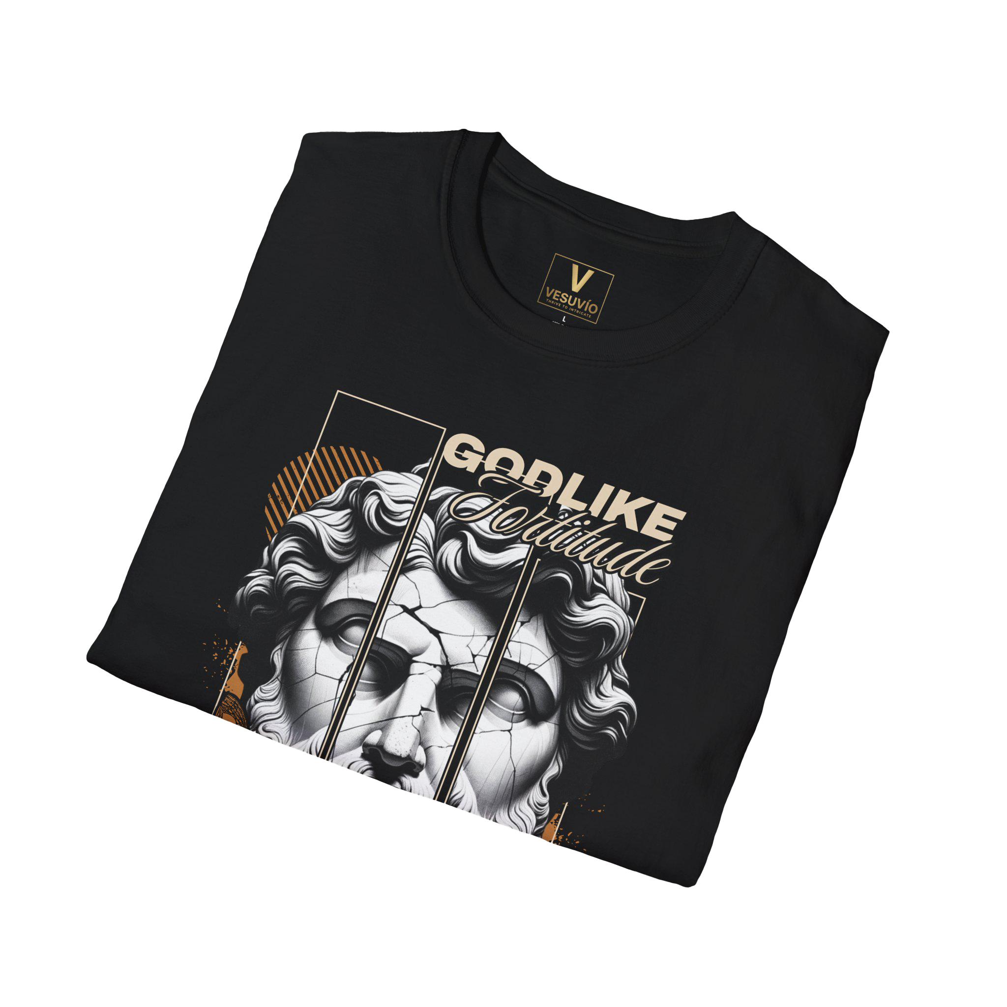 Godlike Classical Bust Graphic T-Shirt | Statue Head, Retro Orange Accents