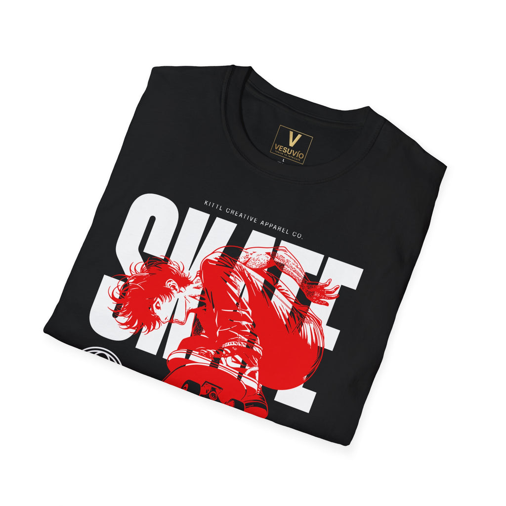 Skate Graphic T-Shirt — Red Skateboarder Silhouette with 'SKATE' Typography