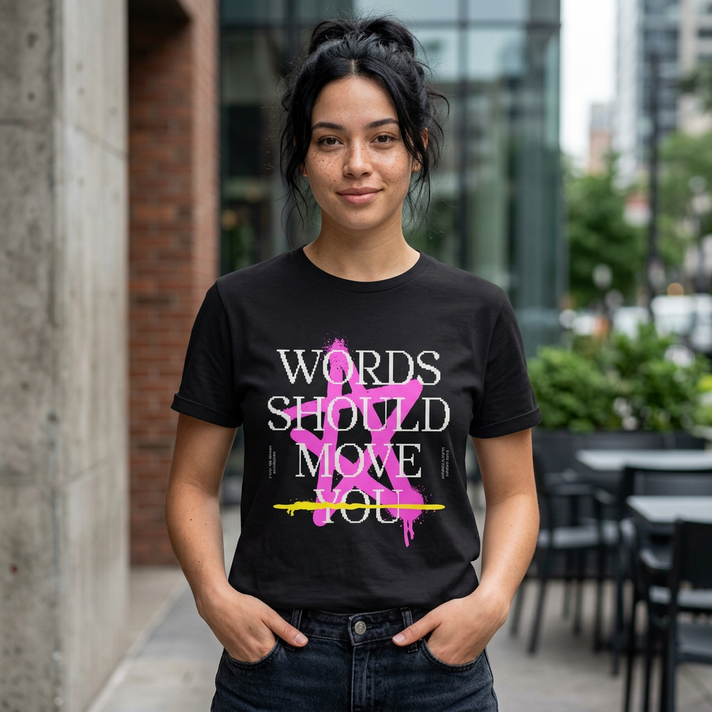 Words Should Move You T-Shirt | Typography Graphic Tee, Pink Paint Splash