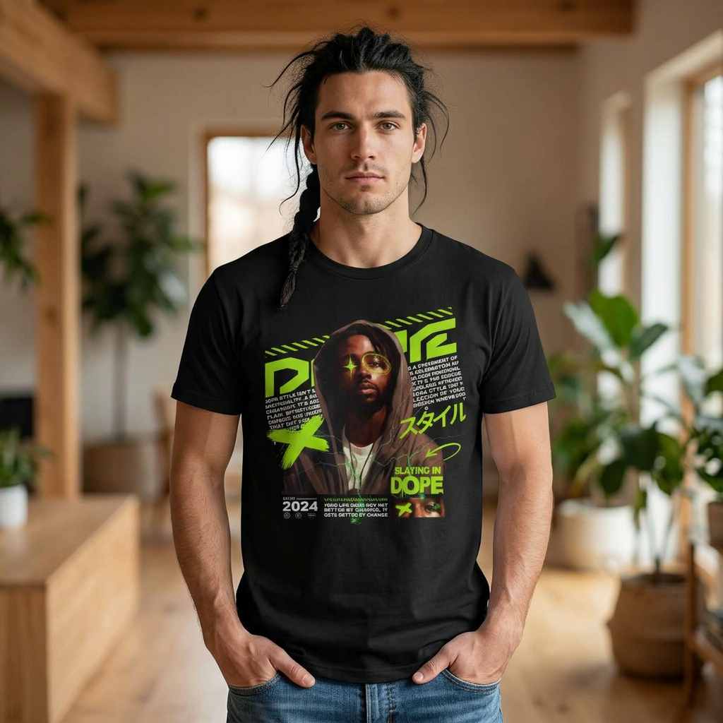 Dope Retro Portrait Tee – Neon Japanese Streetwear Graphic T-Shirt
