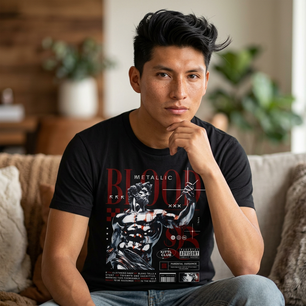 Graphic T‑Shirt — 'BLOOD' Urban Statue Art Tee
