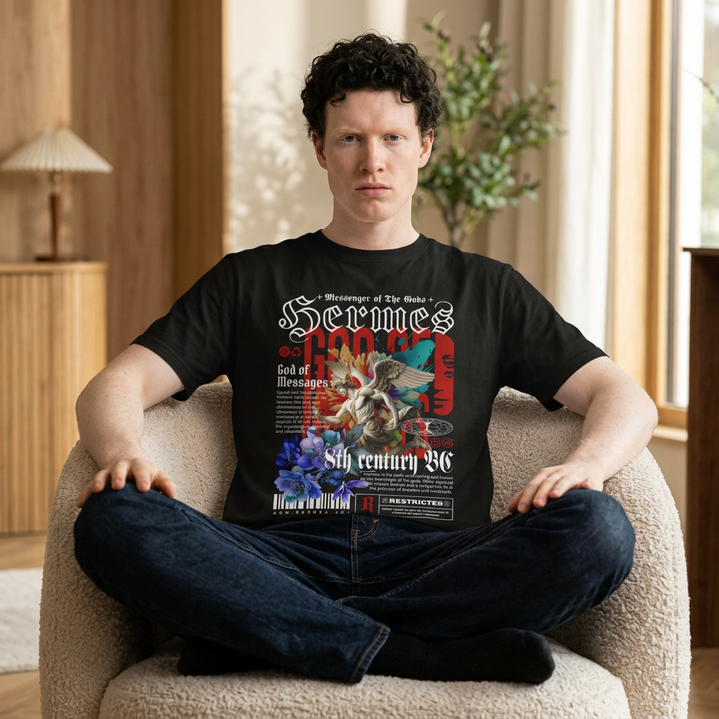 Hermes God of Messages Graphic T-Shirt — Vintage Floral Mythology Tee