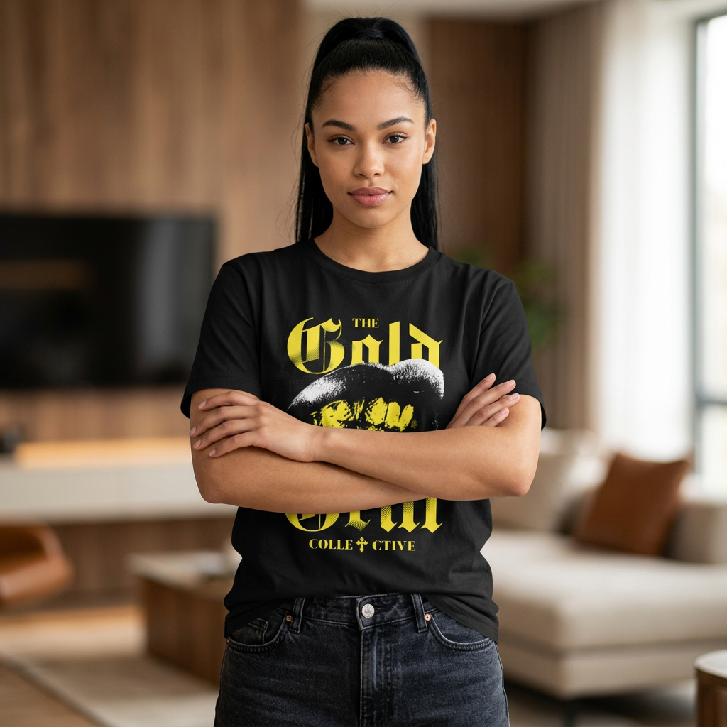 Gold Grill Graphic T-Shirt – Bold Gothic Lip Design