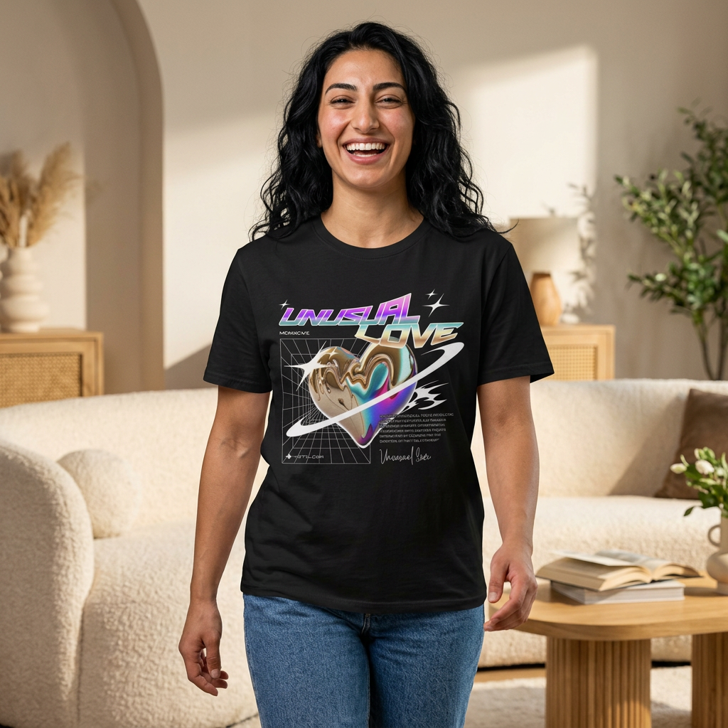 T-Shirt — "Unreal Love" Retro Futuristic Heart Graphic Tee