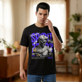 Graphic T-Shirt — Vaporwave Statue Collage Tee with Purple Accents