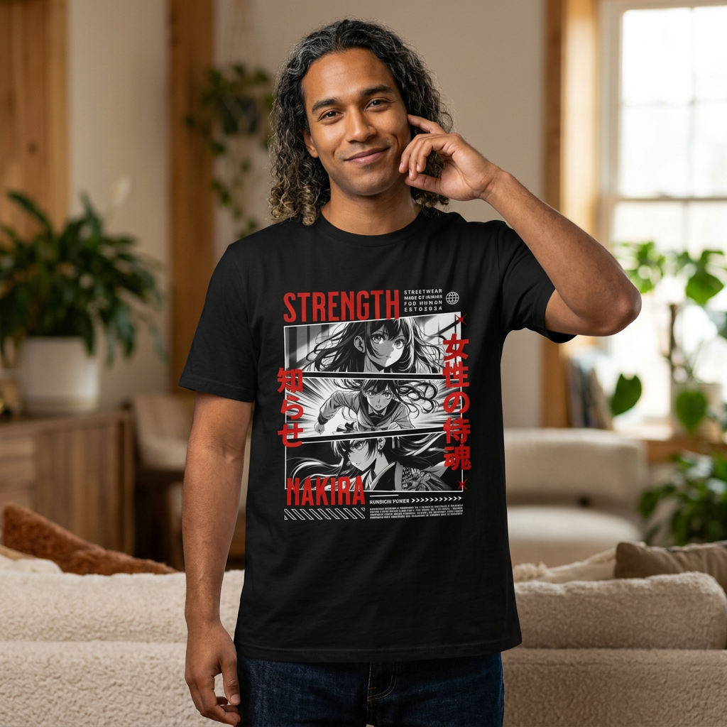 Anime Strength Graphic T-Shirt — Manga Panel Design with Japanese Text