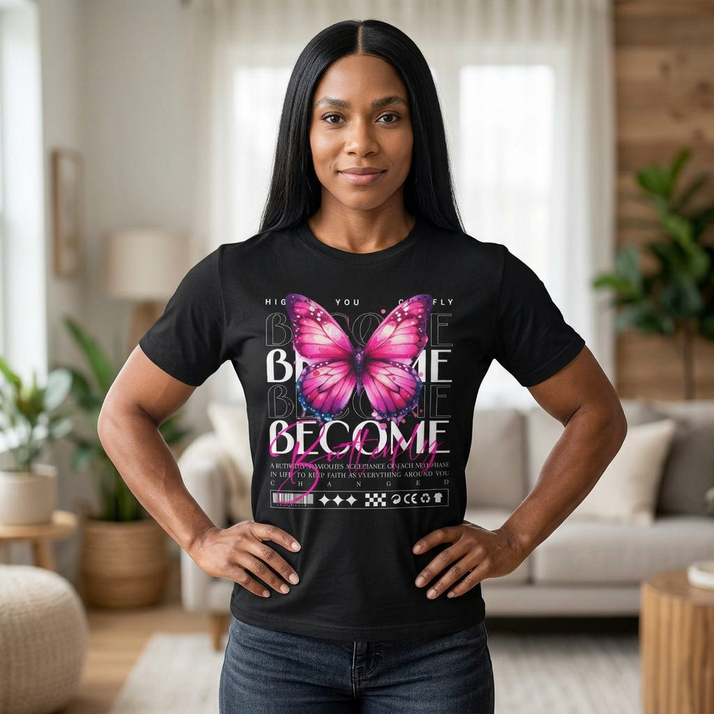Become Butterfly T-Shirt — Pink Butterfly Graphic Motivational Tee