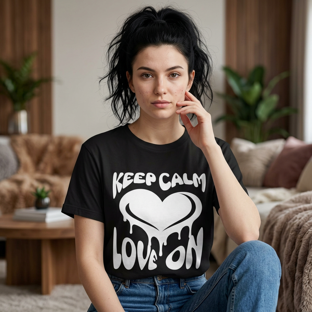 Keep Calm Love On T-Shirt – Dripping Heart Graphic Tee, Romantic Valentine’s Day Gift