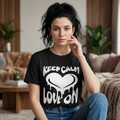 Keep Calm Love On T-Shirt – Dripping Heart Graphic Tee, Romantic Valentine’s Day Gift