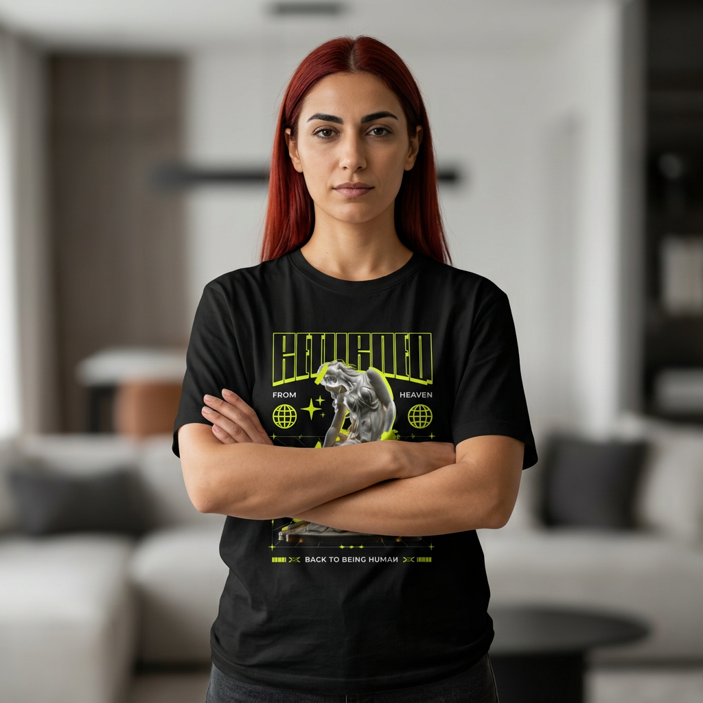 Retro Futuristic Statue Graphic T-Shirt — "Back to Being Human" Streetwear