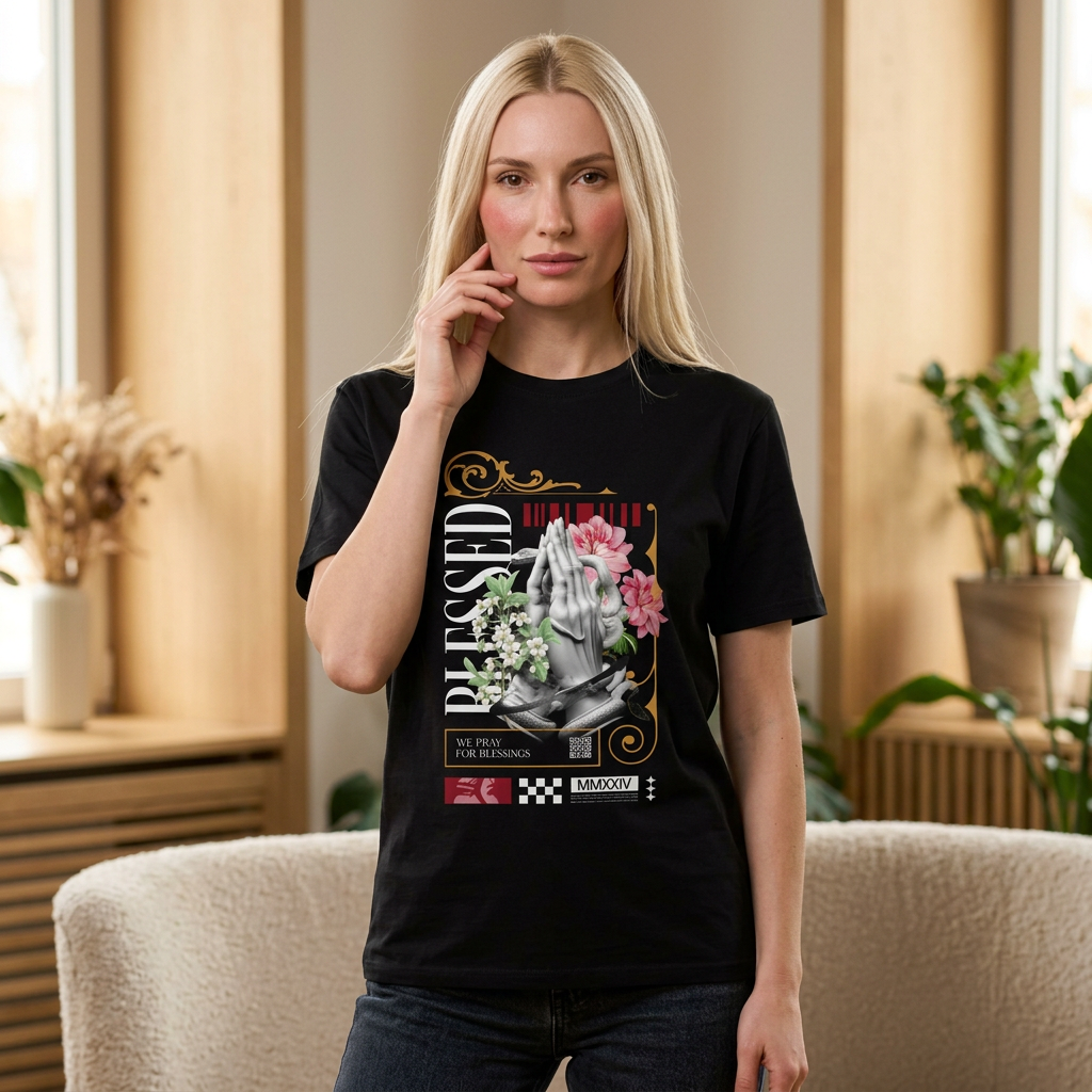 Blessed Statue Floral Graphic T-Shirt
