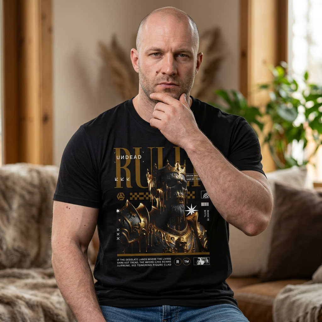 Ruler Graphic T-Shirt — Gold Knight Armor Design