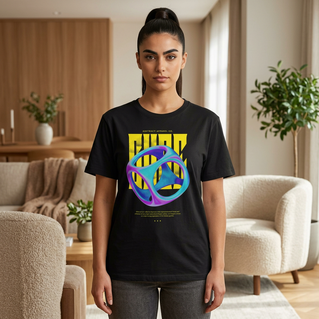 Abstract Geometry Graphic Tee — Colorful 3D Orb Design