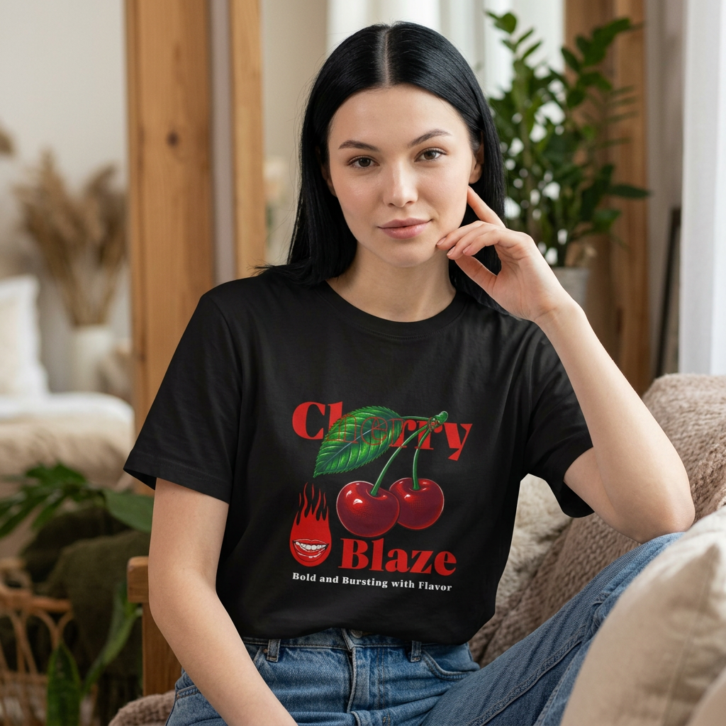 Cherry Blaze T-Shirt — Bold Red Cherry Graphic with "Cherry Blaze" Text