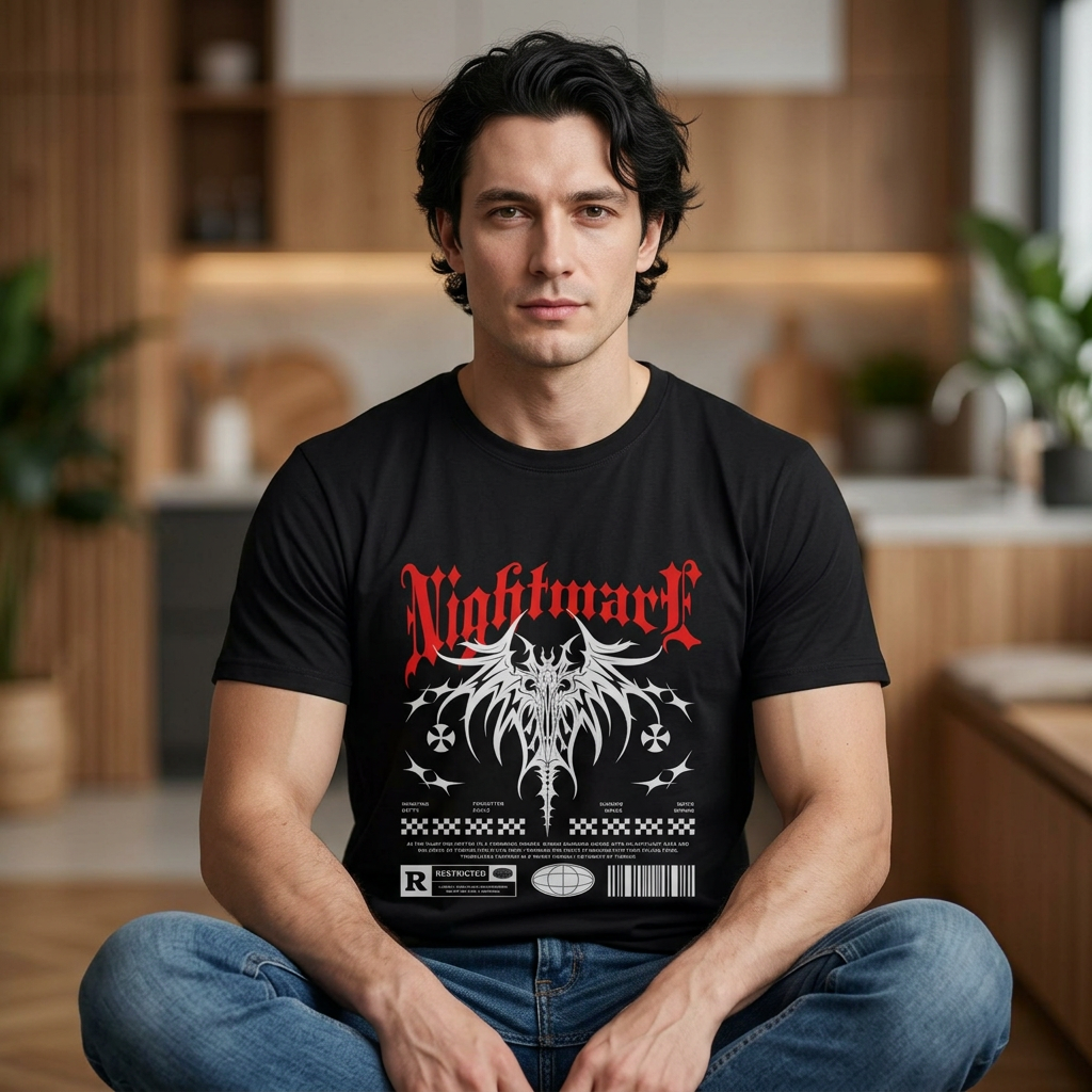Nightmare Gothic T-Shirt — Red Logo & Dark Metal Graphic Tee