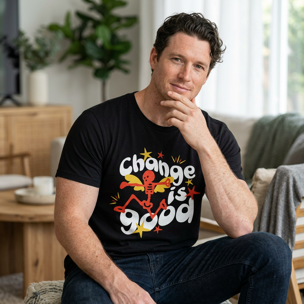 Change Is Good T-Shirt — Retro Dancing Figure Positive Change Tee