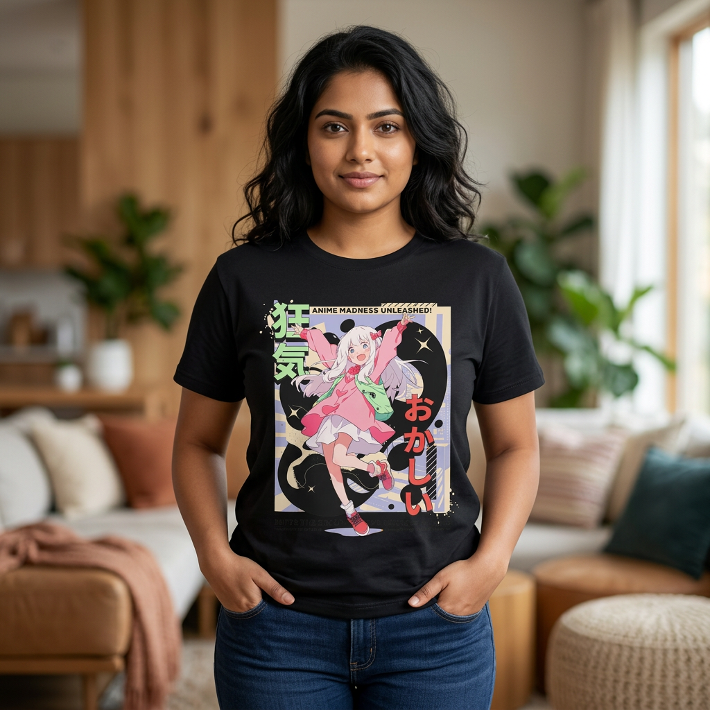 Anime Girl Aesthetic T‑Shirt — Kawaii Pink Bunny Design (おかしい)