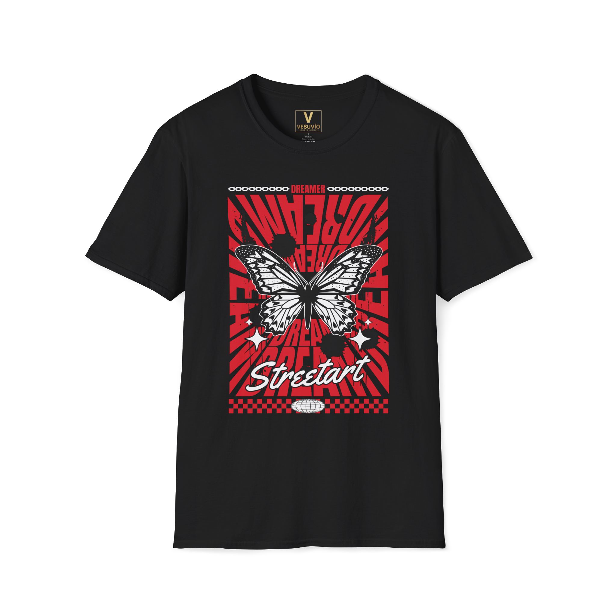 Street Art Butterfly T-Shirt – Red Graphic ‘Streetart’ Design