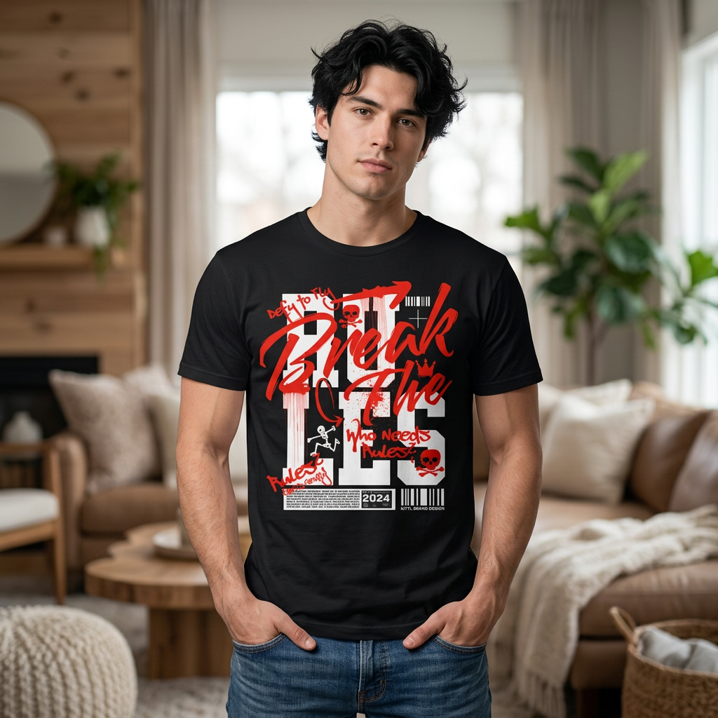 Break the Rules Graphic T-Shirt — Bold Red Streetwear Design