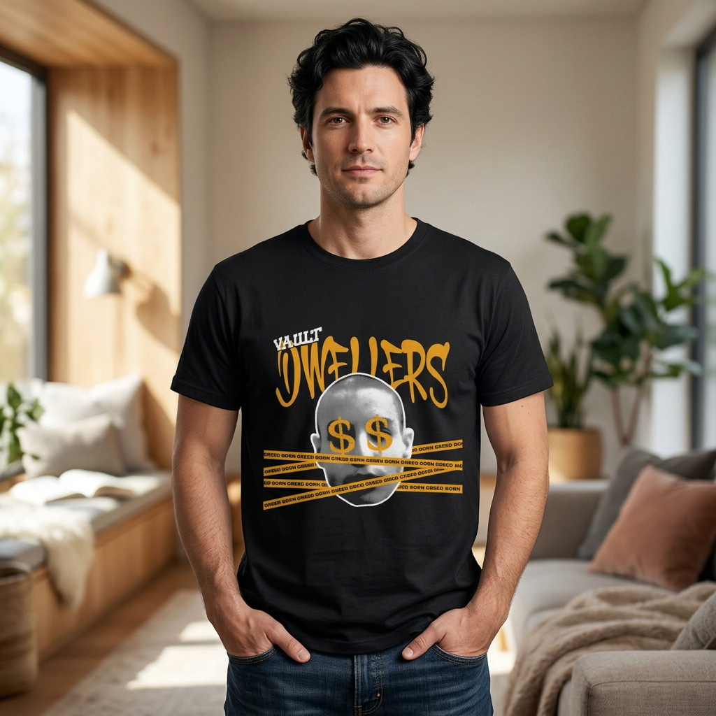 Vault Dwellers Tee — Streetwear Graphic T‑Shirt with Money Mask Design
