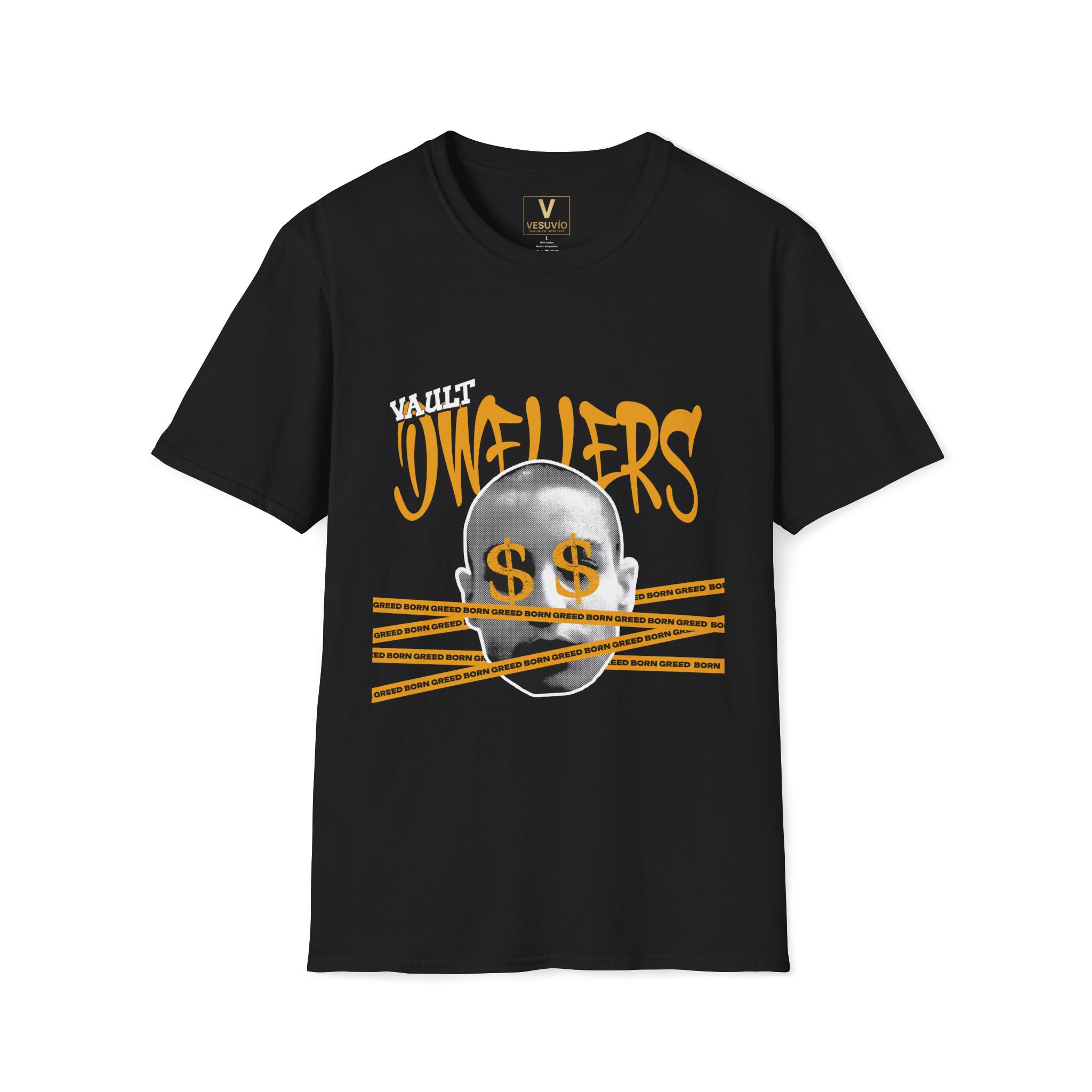 Vault Dwellers Tee — Streetwear Graphic T‑Shirt with Money Mask Design