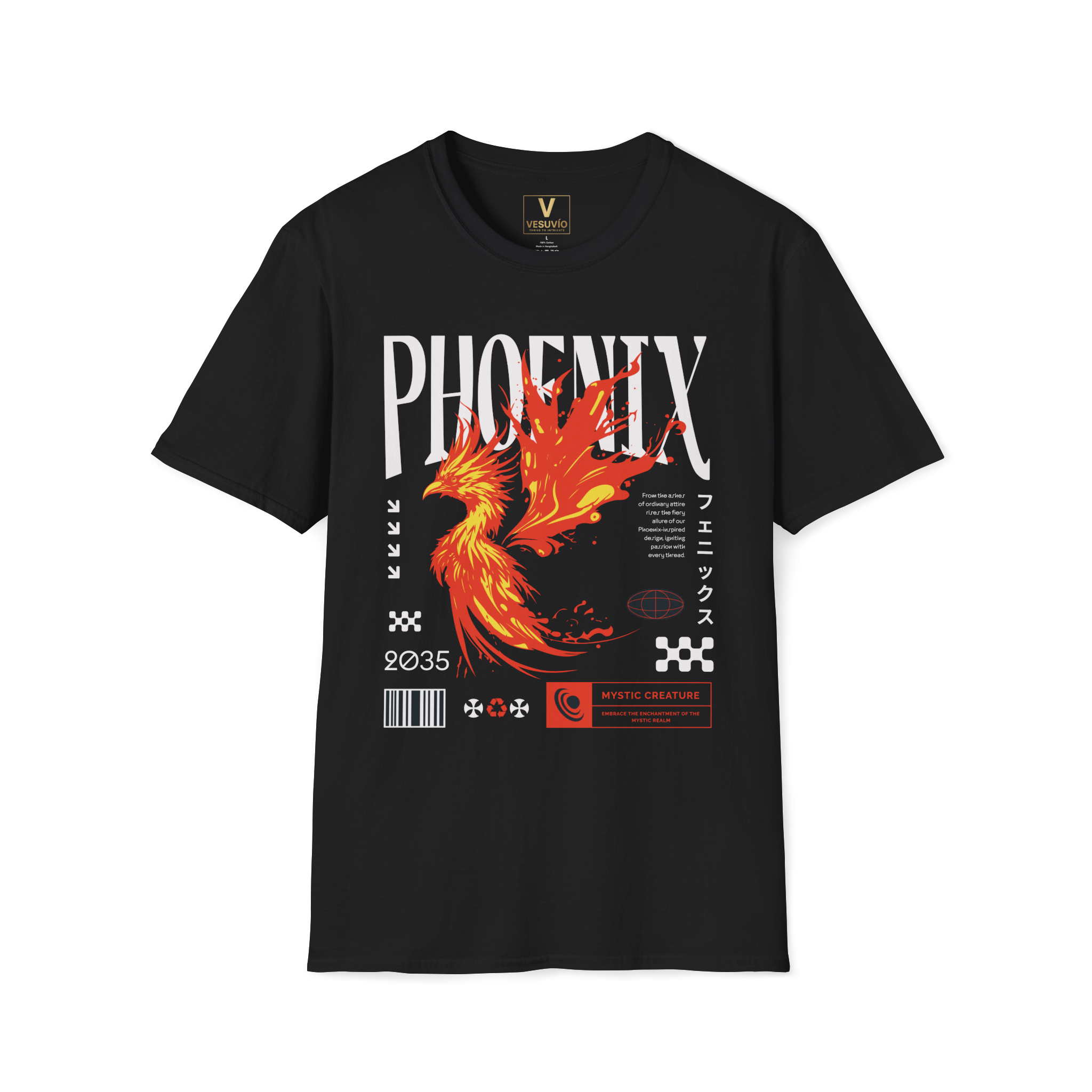Phoenix Flame Graphic T-Shirt — Retro Japanese Streetwear Tee