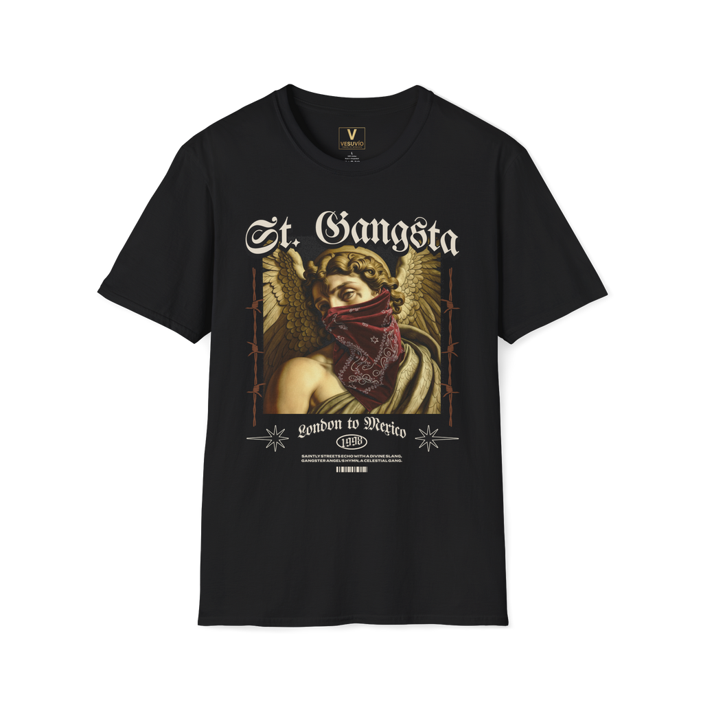 St. Gangsta Graphic Tee — Angel with Bandana Vintage Streetwear