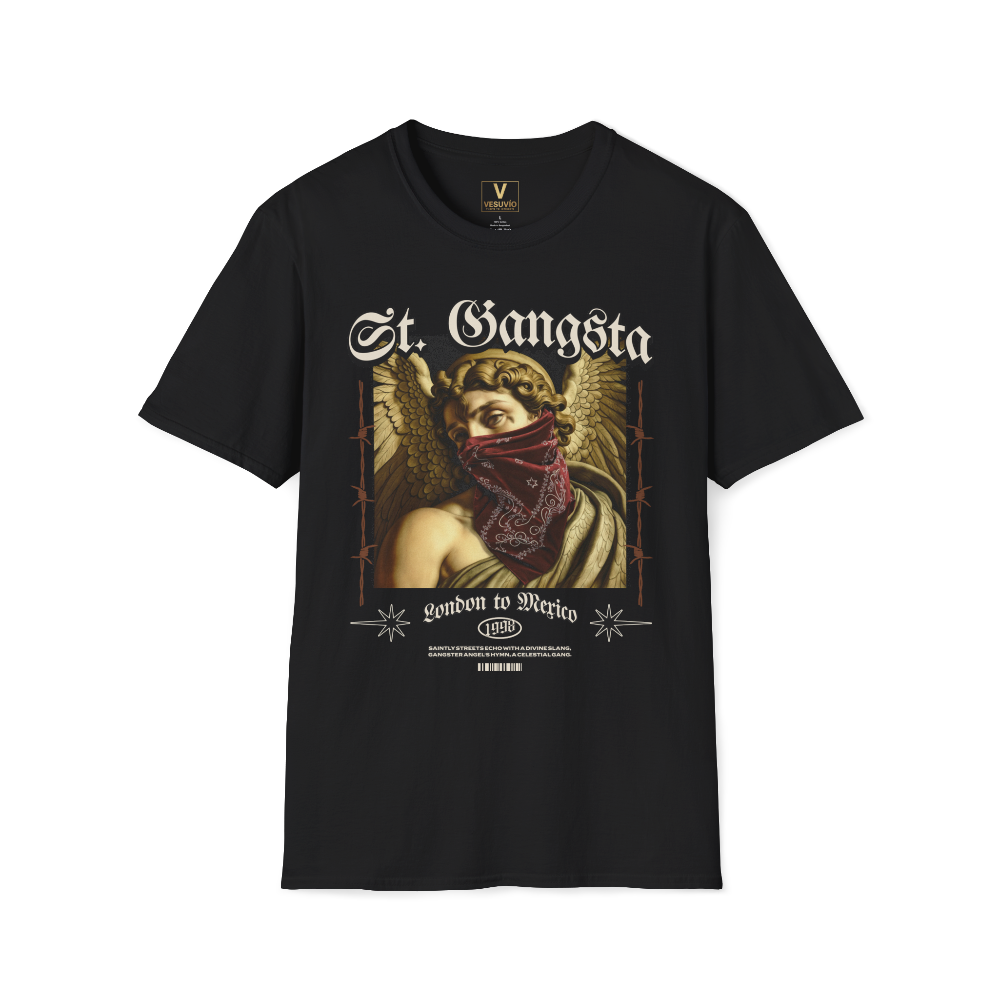 St. Gangsta Graphic Tee — Angel with Bandana Vintage Streetwear