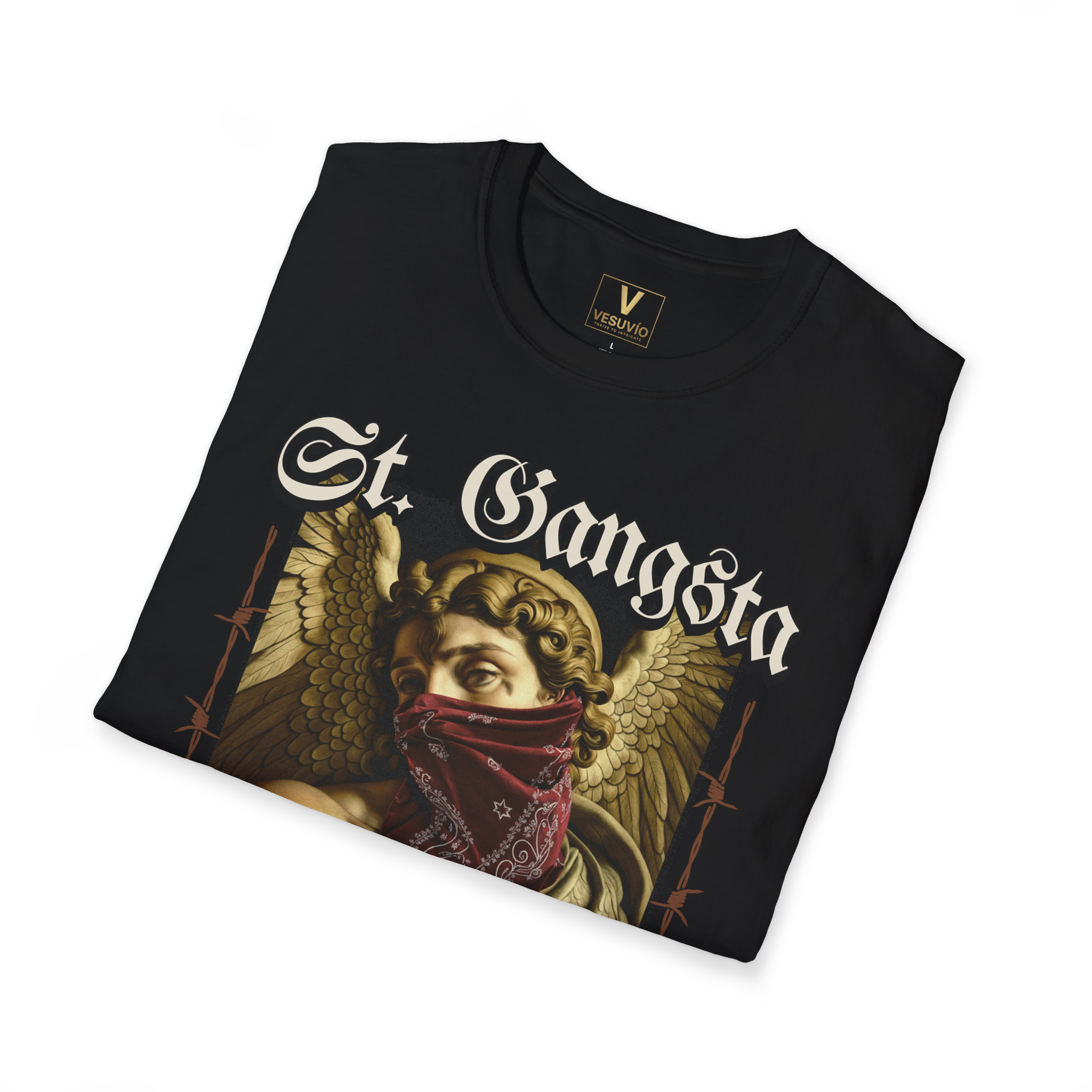 St. Gangsta Graphic Tee — Angel with Bandana Vintage Streetwear