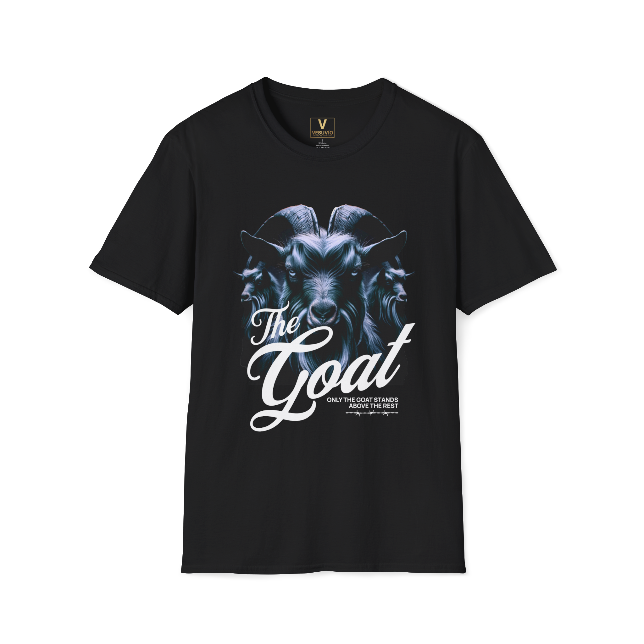 GOAT Graphic T-Shirt — Bold Goat Head Illustration with "The Goat" Script