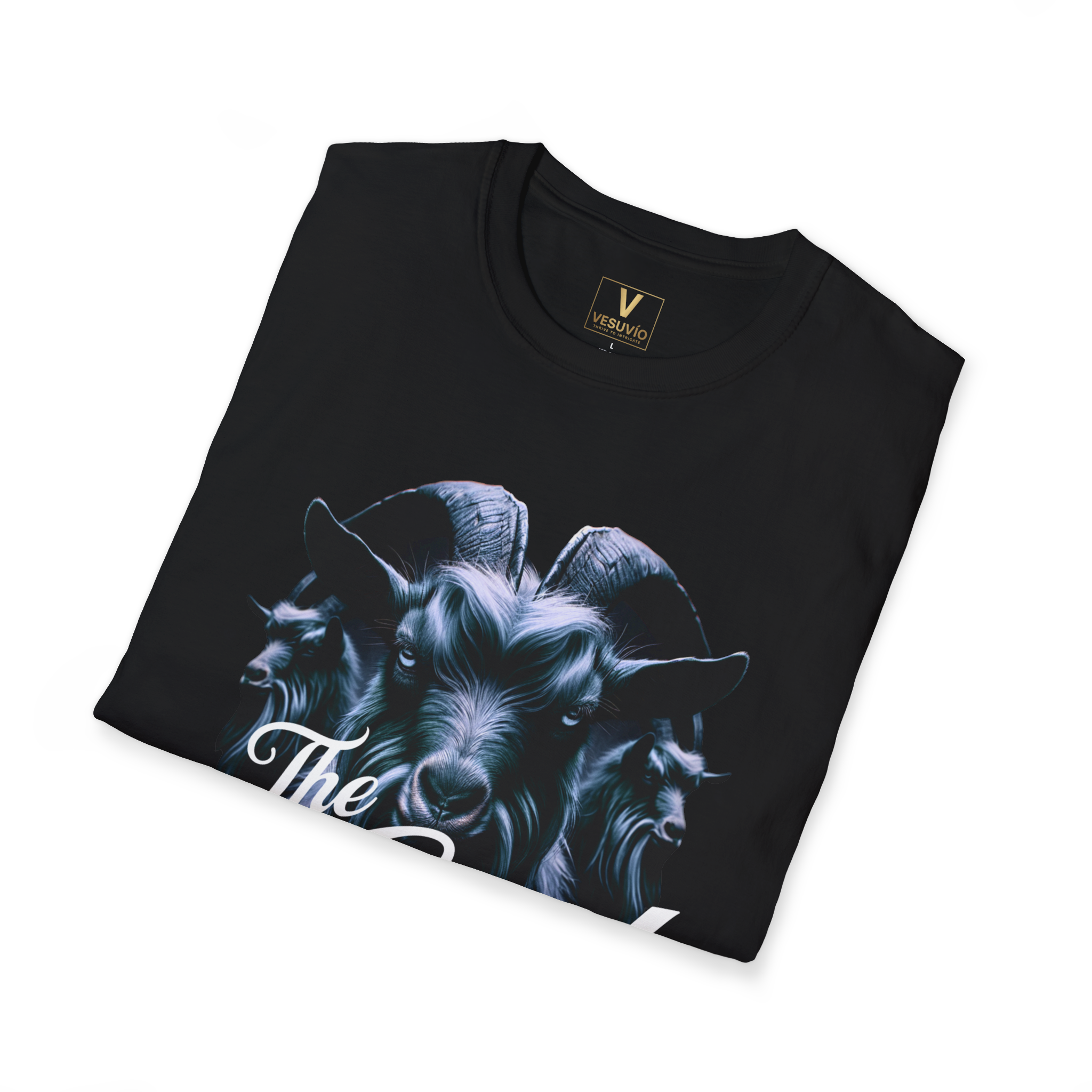 GOAT Graphic T-Shirt — Bold Goat Head Illustration with "The Goat" Script