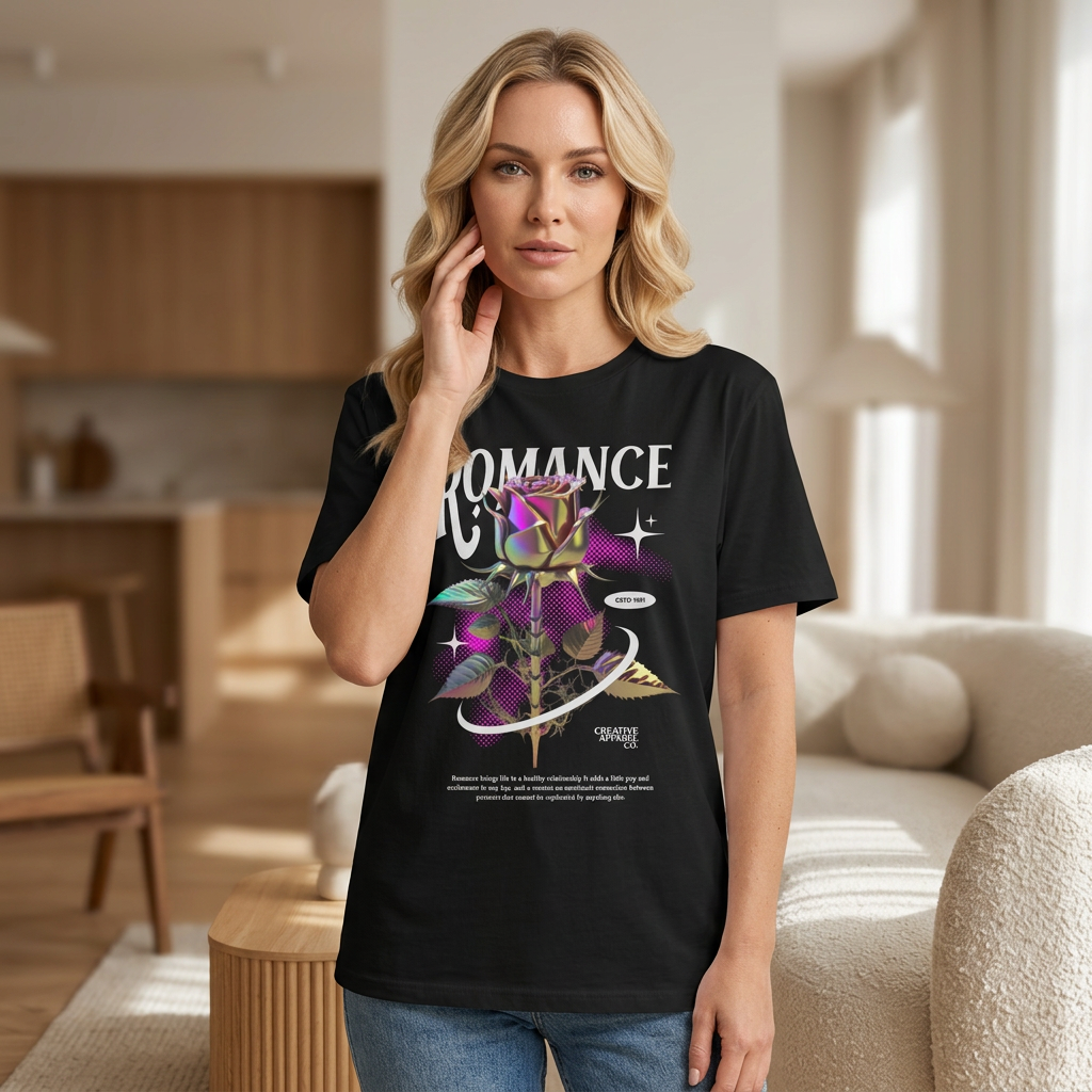 Romance Iridescent Rose Graphic T-Shirt — Vintage Vaporwave Floral Tee