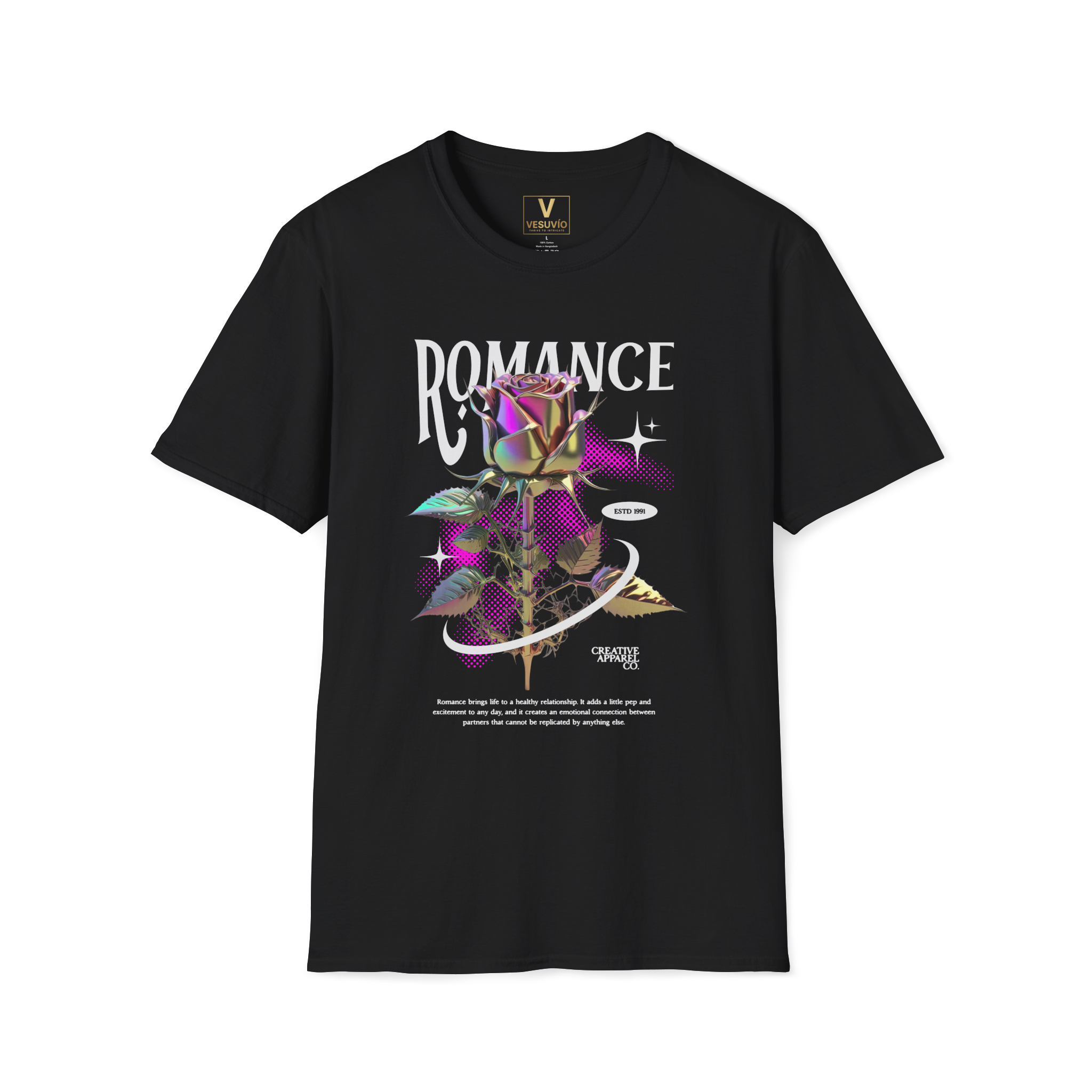 Romance Iridescent Rose Graphic T-Shirt — Vintage Vaporwave Floral Tee