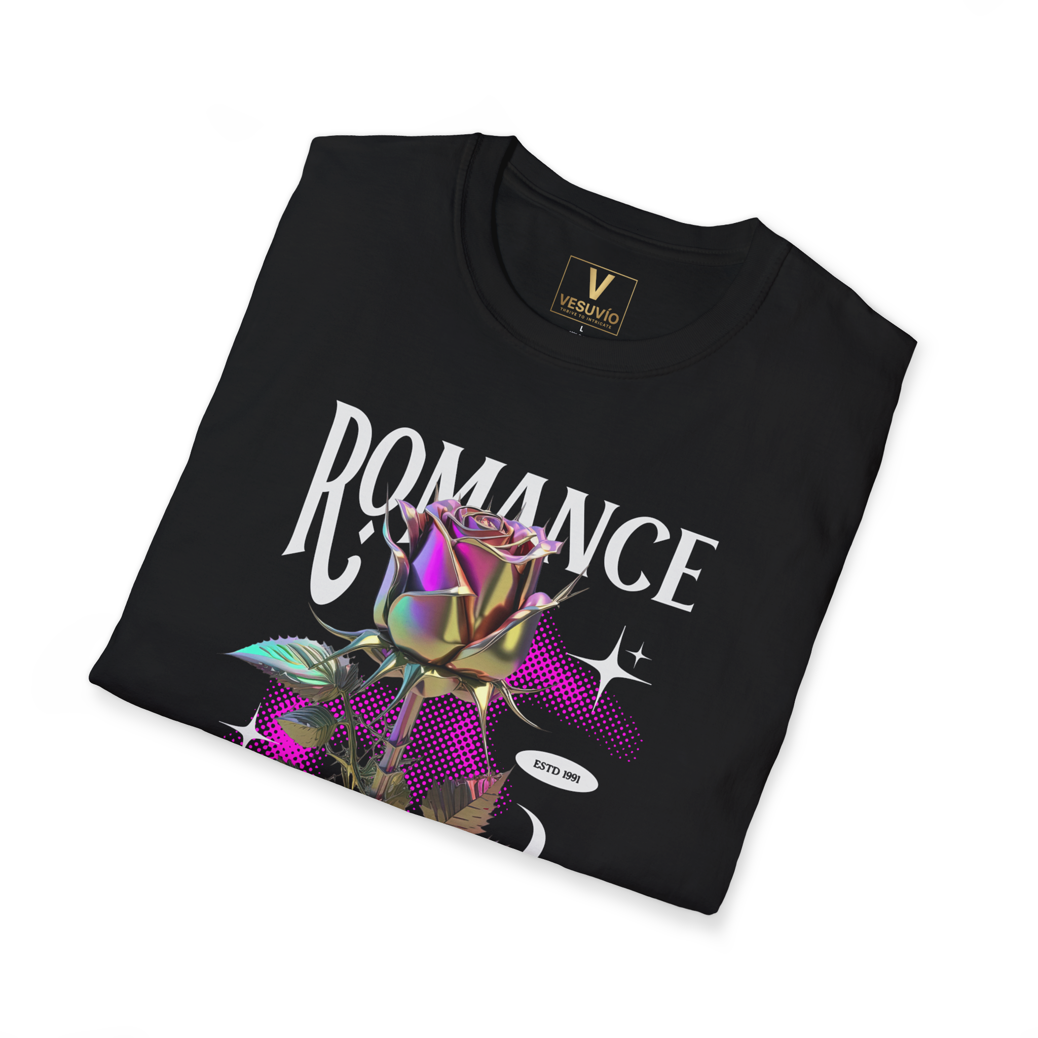 Romance Iridescent Rose Graphic T-Shirt — Vintage Vaporwave Floral Tee