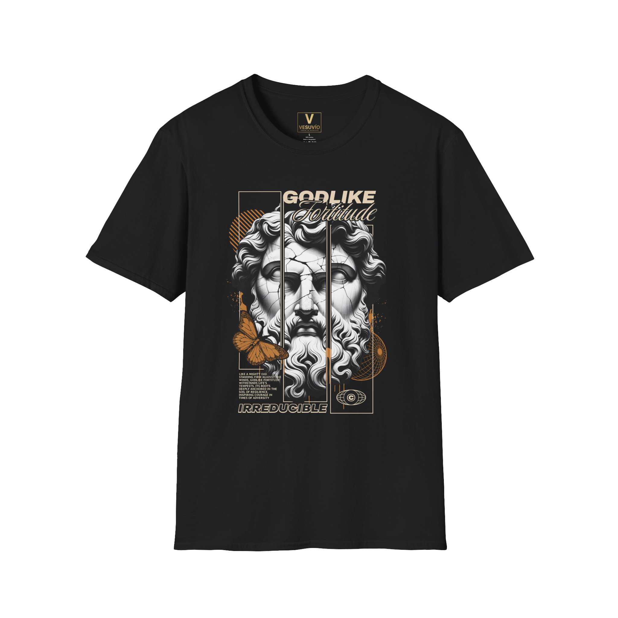 Godlike Classical Bust Graphic T-Shirt | Statue Head, Retro Orange Accents