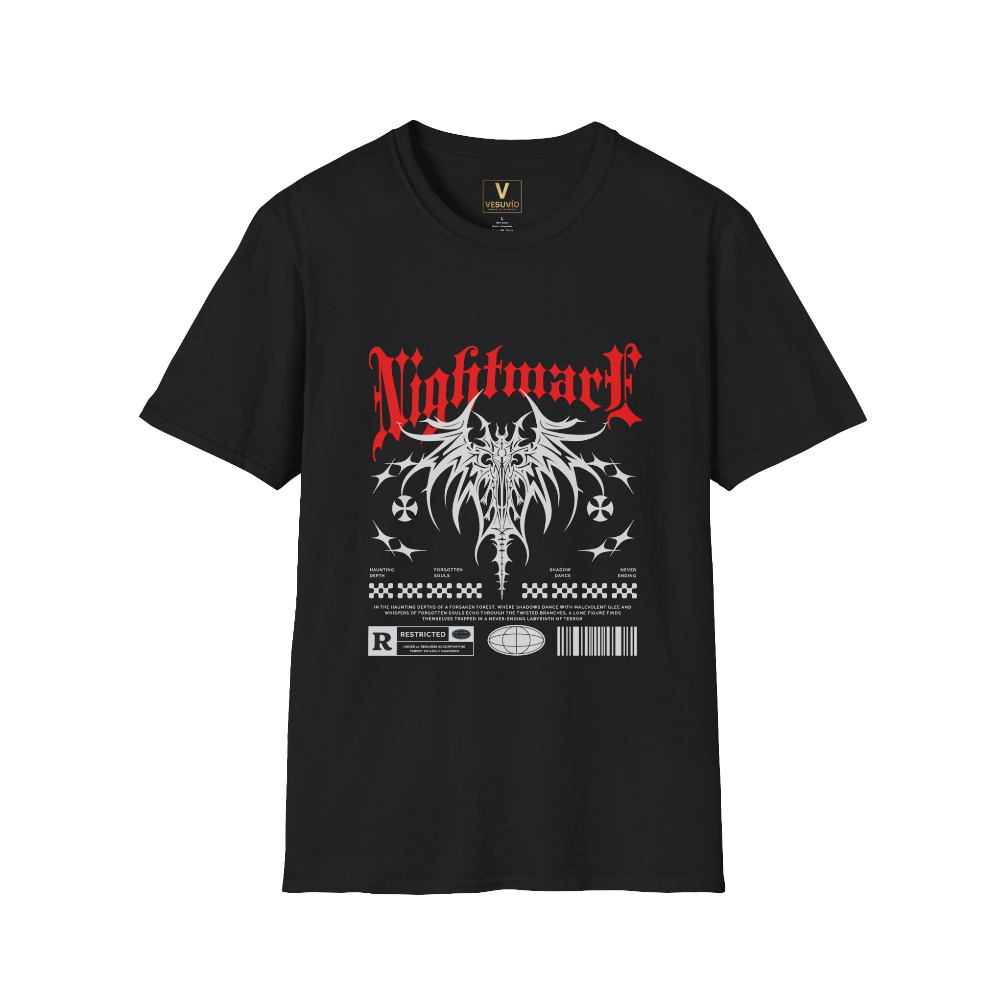 Nightmare Gothic T-Shirt — Red Logo & Dark Metal Graphic Tee