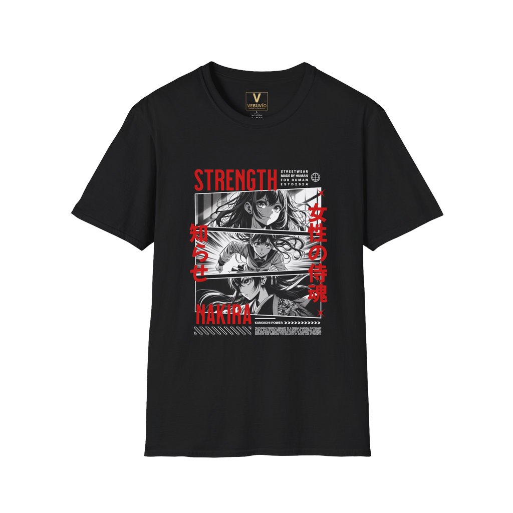 Anime Strength Graphic T-Shirt — Manga Panel Design with Japanese Text