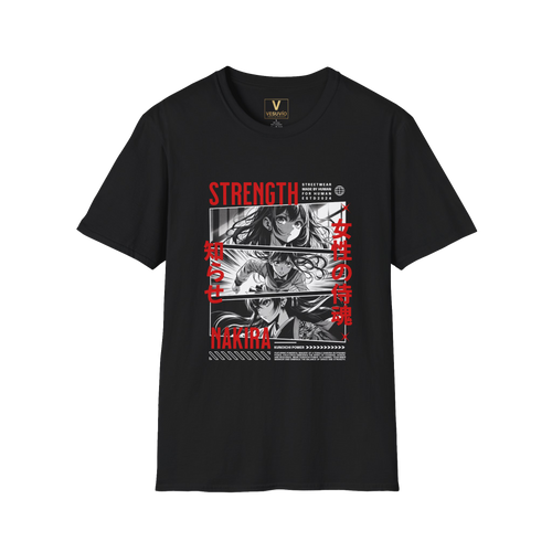 Anime Strength Graphic T-Shirt — Japanese Kanji Panel Design
