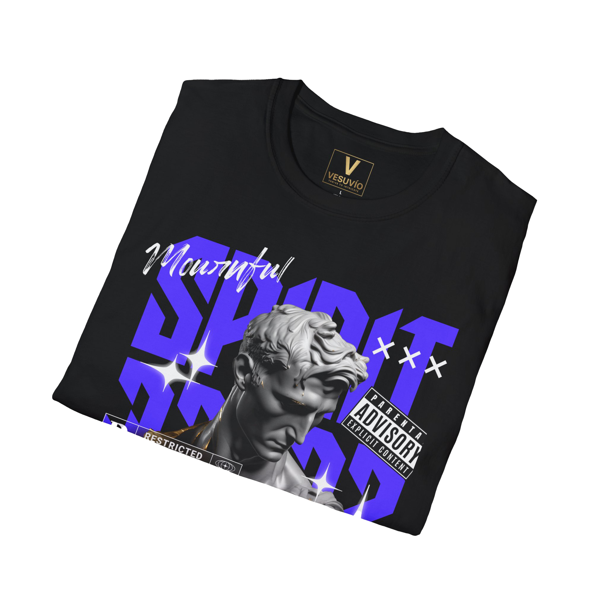 Graphic T-Shirt — Vaporwave Statue Collage Tee with Purple Accents