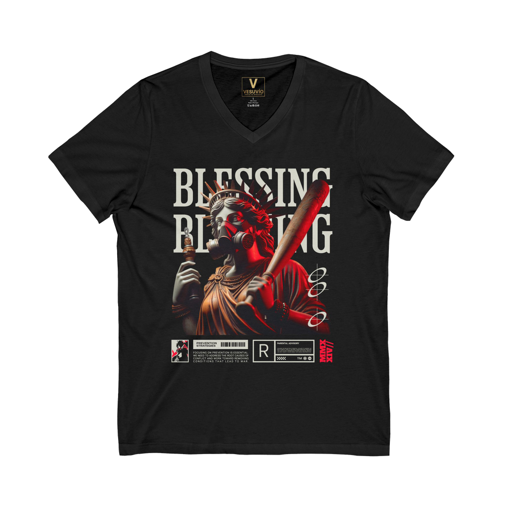Blessing Rising V-Neck Tee — Gothic Statue Graphic Tee