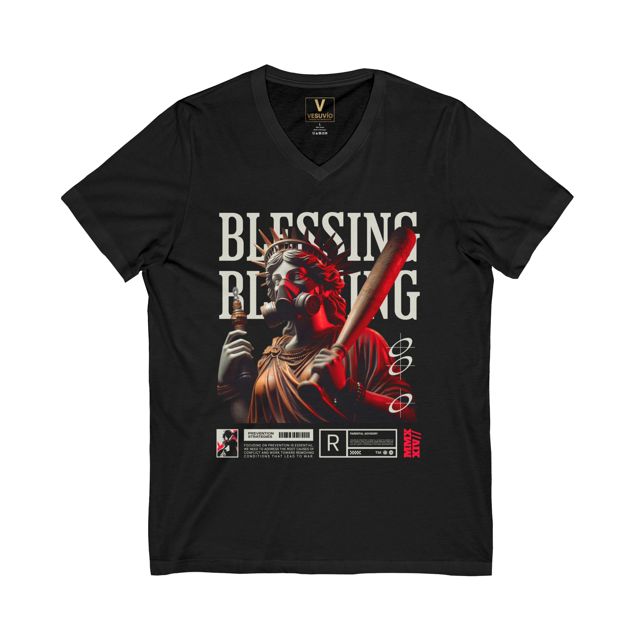 Blessing Rising V-Neck Tee — Gothic Statue Graphic Tee