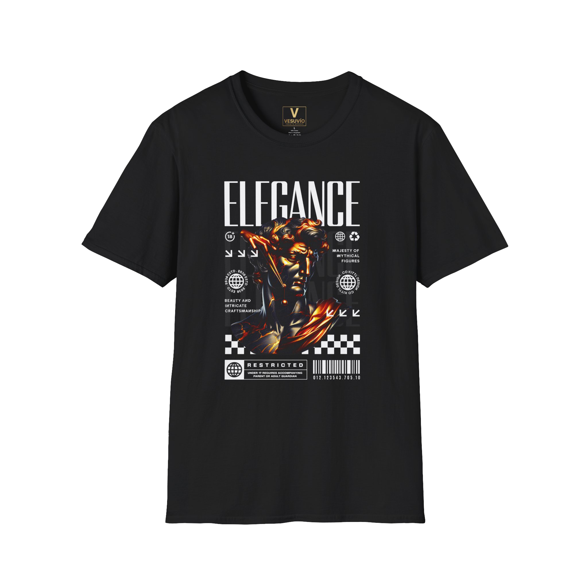 Elegance Statue Graphic T-Shirt | Bronze Sculpture, Checkerboard Elements